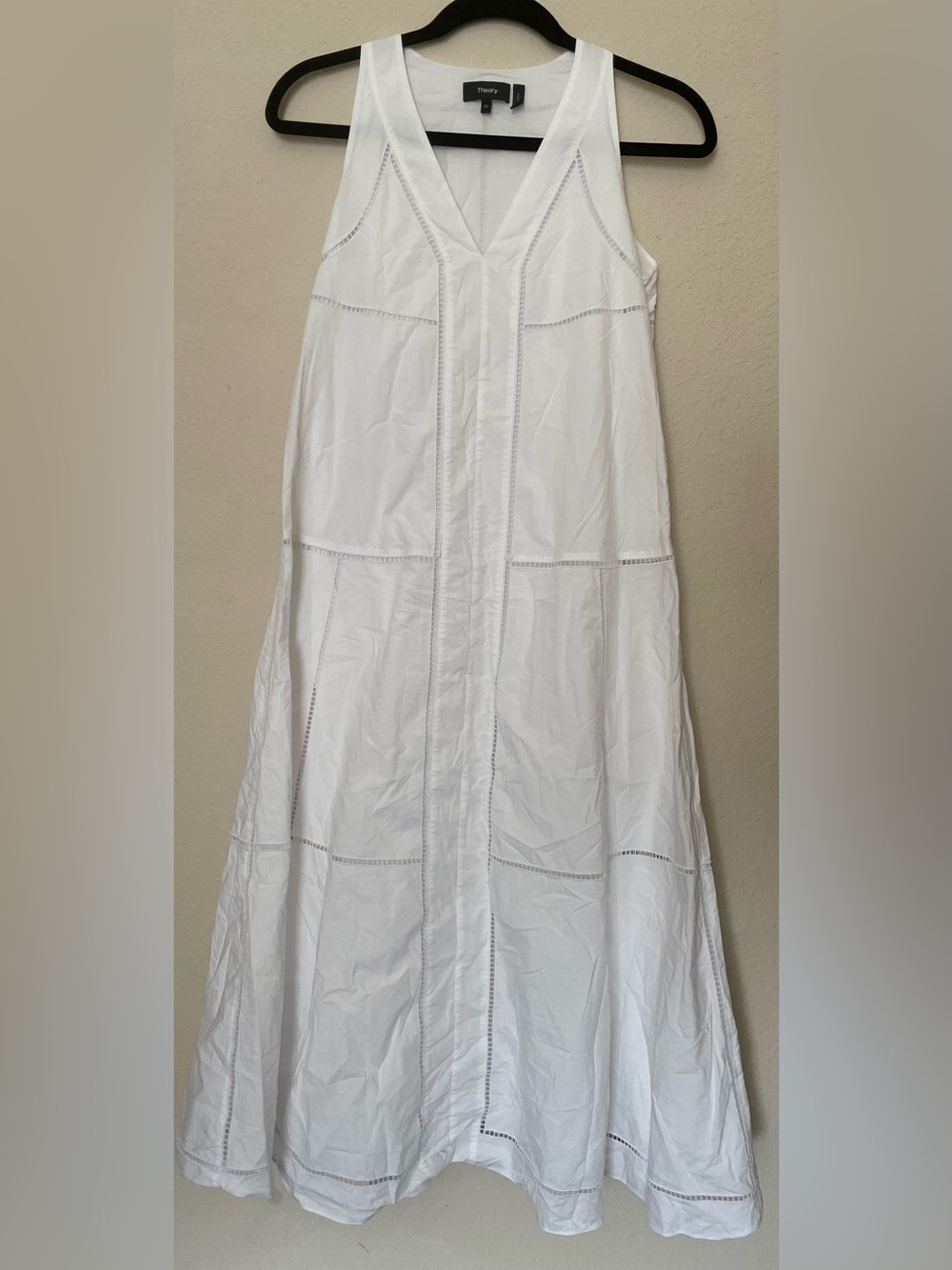 Theory White A-Line Midi Dress with Panel Detailing